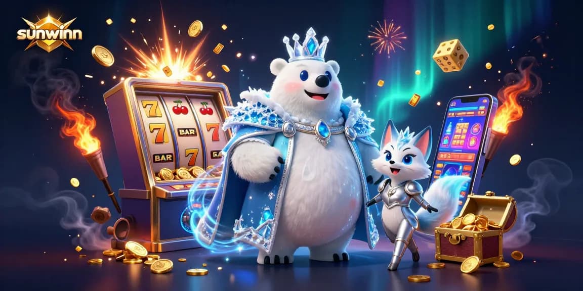 Experience sunwinn's exciting slots with jackpot moments, featuring a magical scene of charming characters.