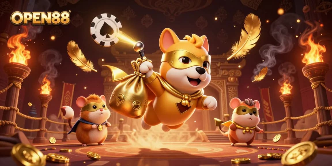 Experience thrilling gameplay at OPEN88 with a dynamic casino scene filled with characters and action.