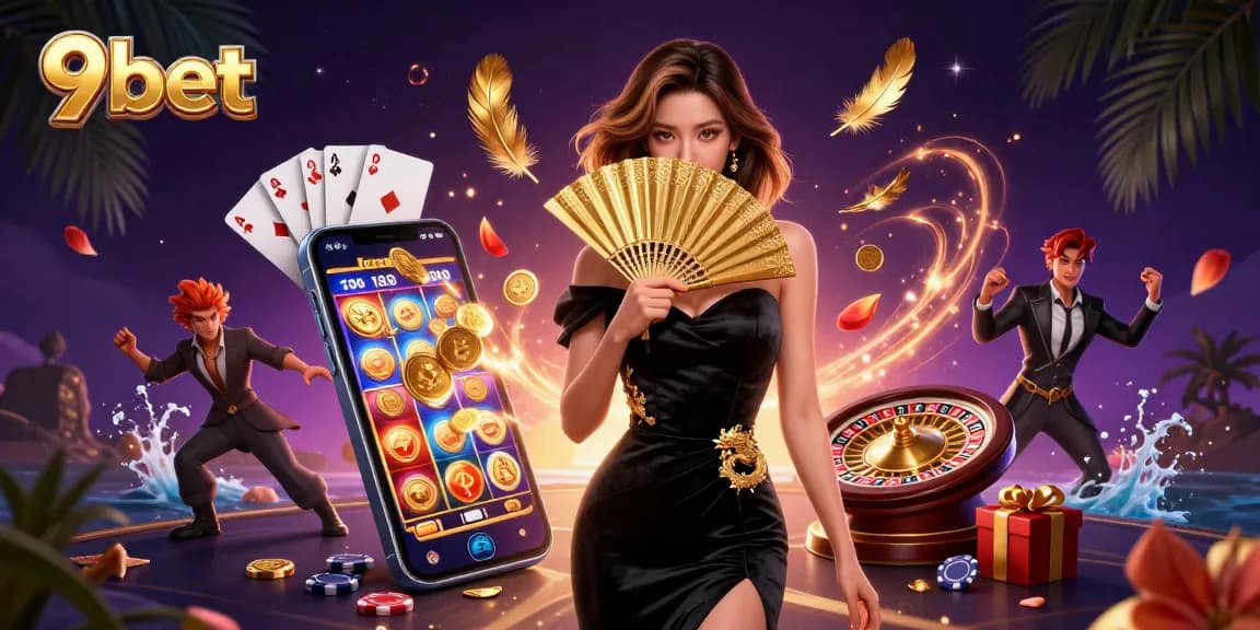 Experience thrilling gambling action with 9bet in this vibrant casino illustration.