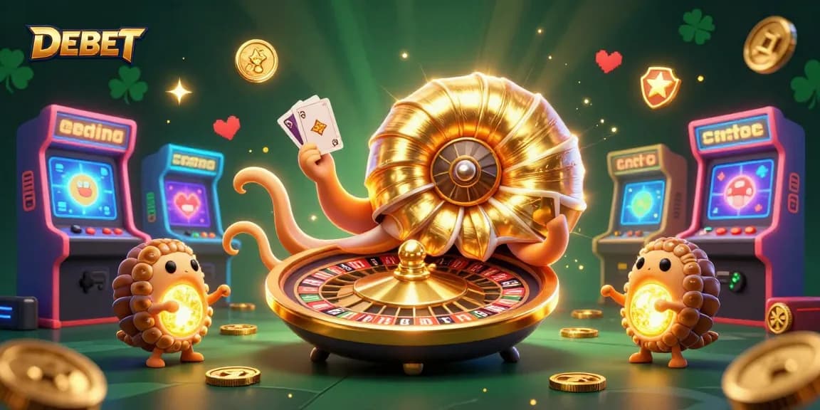 Engage with DEBET's thrilling casino world featuring a dazzling nautilus roulette and vibrant game elements.