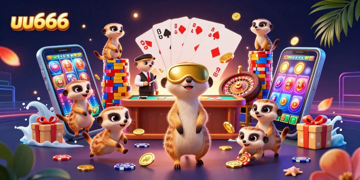 Meerkats operate a lively casino scene, illustrating uu666's engaging gambling offerings and promotions.