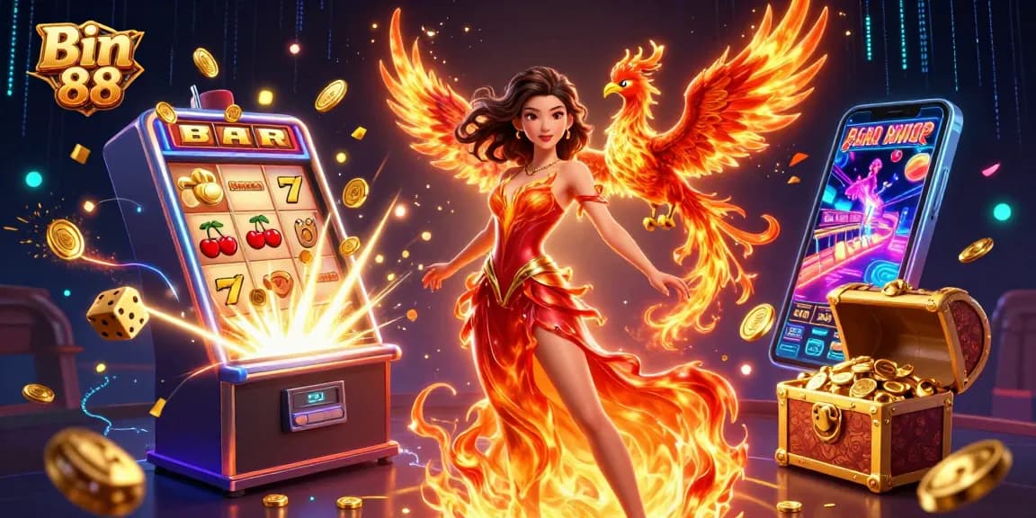 Experience the thrill of Bin 88 with a phoenix and jackpot elements in vibrant casino illustration.
