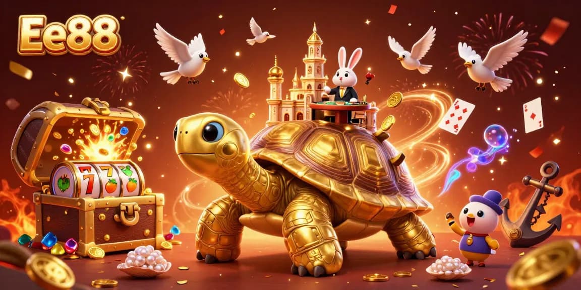 Experience excitement at Ee88's casino with a tortoise-themed game scene featuring vibrant slot elements.