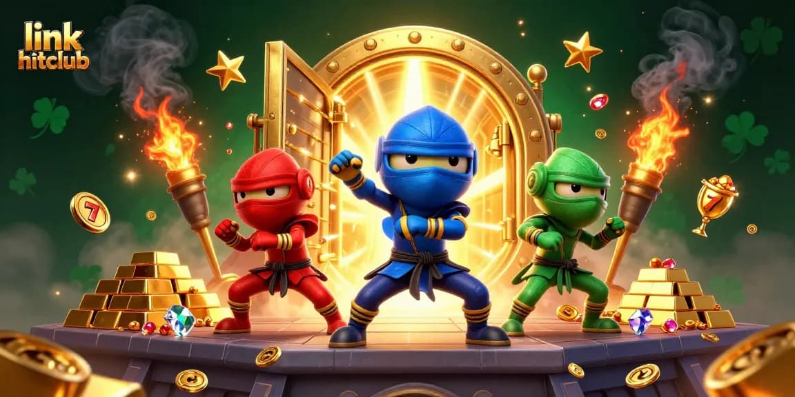Link hitclub showcases a vibrant online casino scene with ninja chameleons and sparkling treasures.