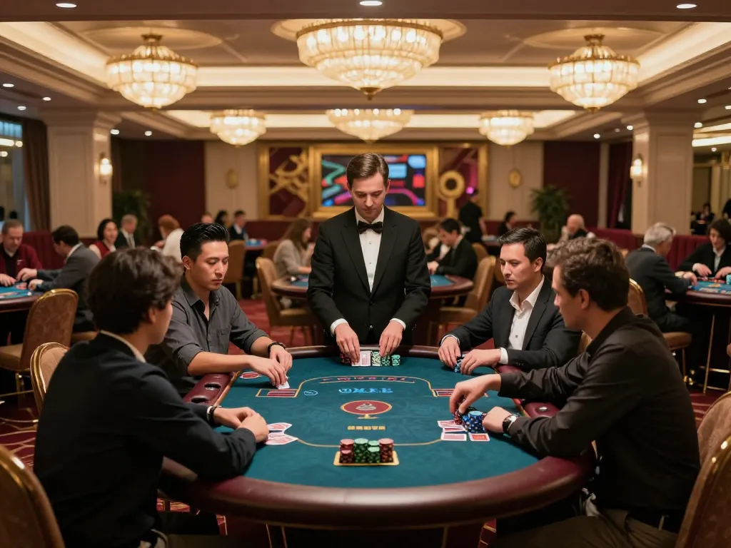 Experience tg88 vip at an elegant poker table with engaged players and a professional dealer