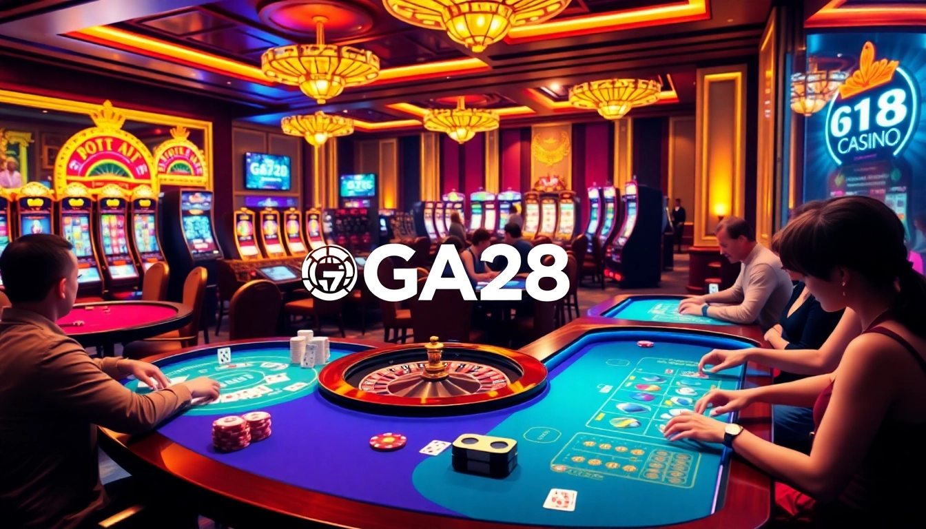 Experience exciting games at GA28 with vibrant casino tables and engaging digital interfaces.