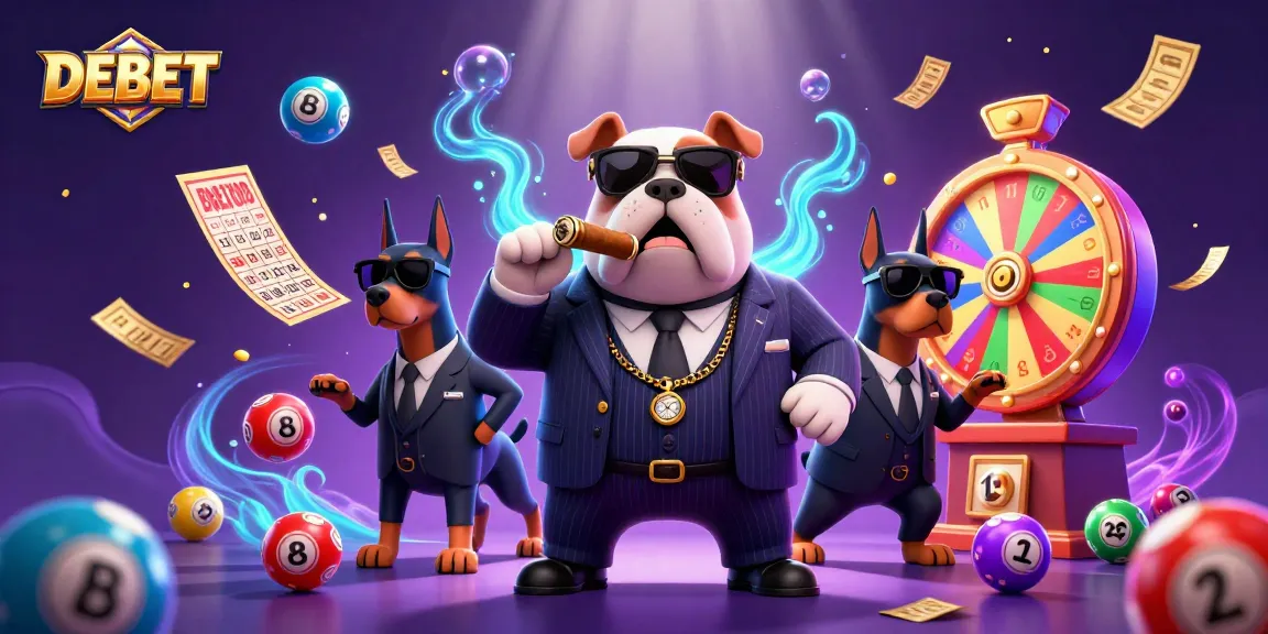 Engage with DEBET's ultimate online gaming experience featuring a mafia bulldog and dynamic lottery elements.