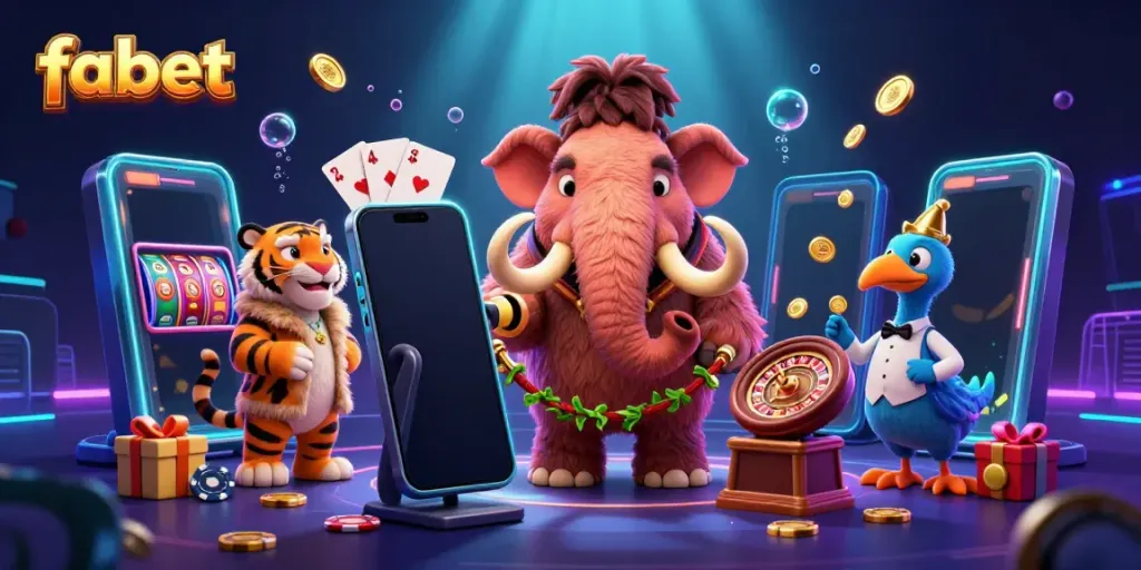 Join fabet's fun with a woolly mammoth bouncer and VIP saber-tooth tiger at the gaming door.