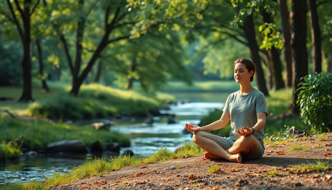 Person meditating in nature to alleviate stress and anxiety in a serene environment.