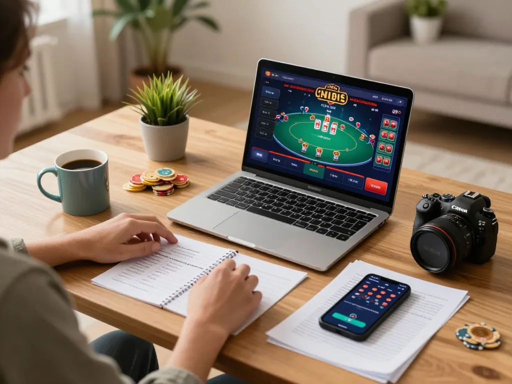 Engaging online casino gaming session at home on https://tr88.bio/ with vibrant poker interface and cozy ambiance