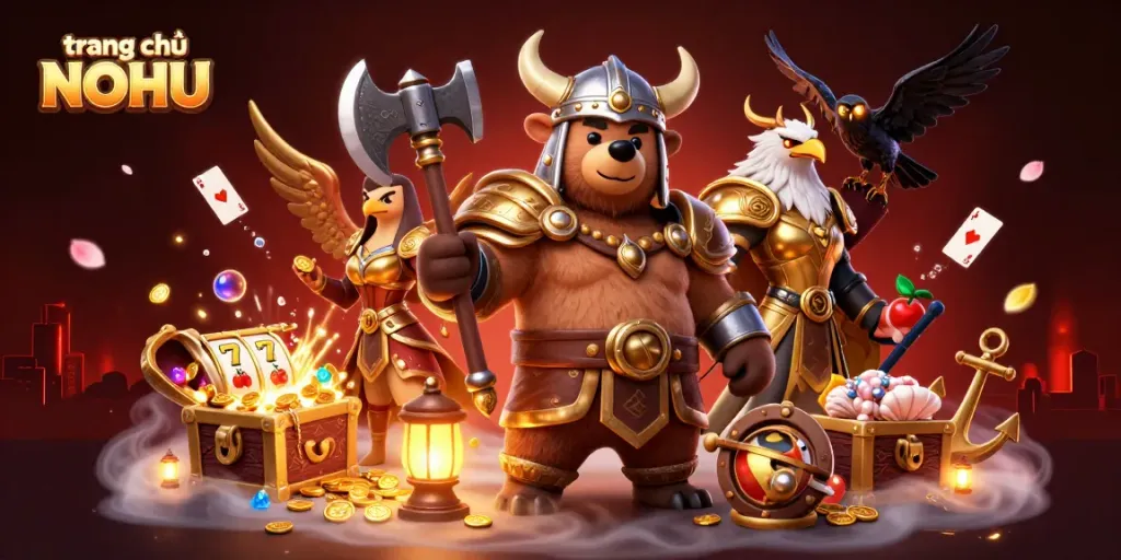 Experience immense excitement at trang chủ NOHU with vibrant online slot reels and animated characters