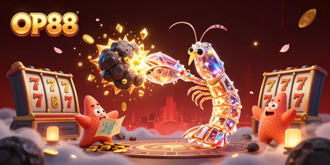 Spin the reels with OP88, showcasing vibrant slot elements and rich casino atmosphere.