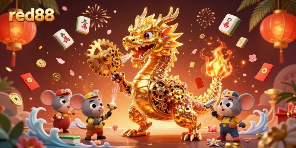 Engage with red88's dynamic gaming experience featuring a dragon and winning gameplay elements.