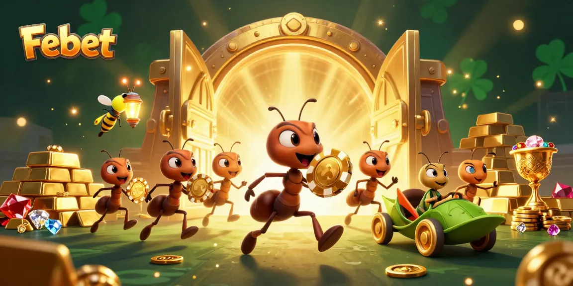 Febet's heist featuring cartoon ants and treasure amidst a vibrant gambling adventure