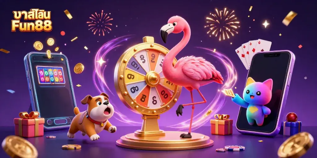 Experience thrilling play at คาสิโน Fun88 with vibrant games showcased in a dynamic casino scene.