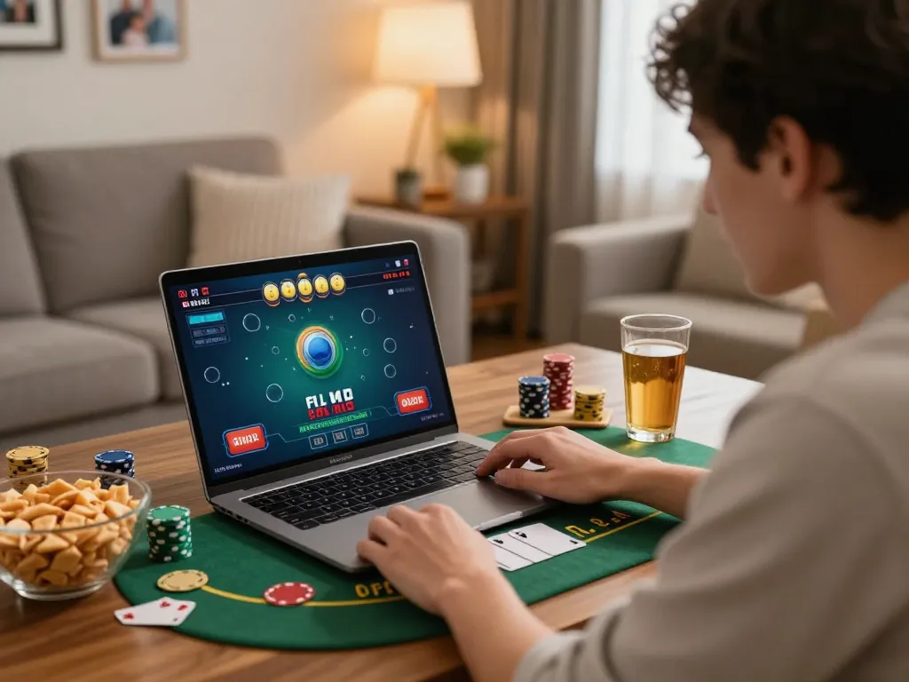 Player enjoying an online blackjack game at home, showcasing RR88's engaging interface.