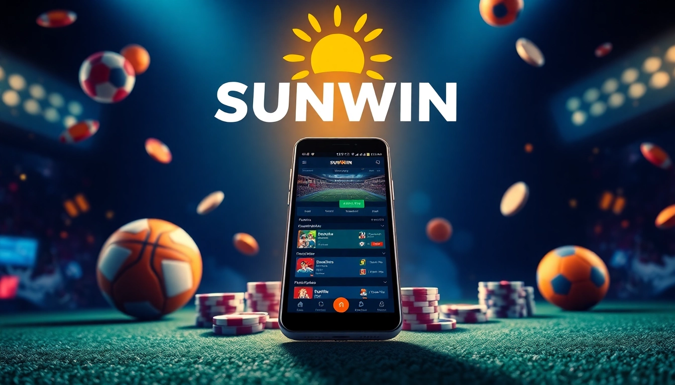 SUNWIN online betting platform showcasing exciting casino and sports betting features on a smartphone interface.