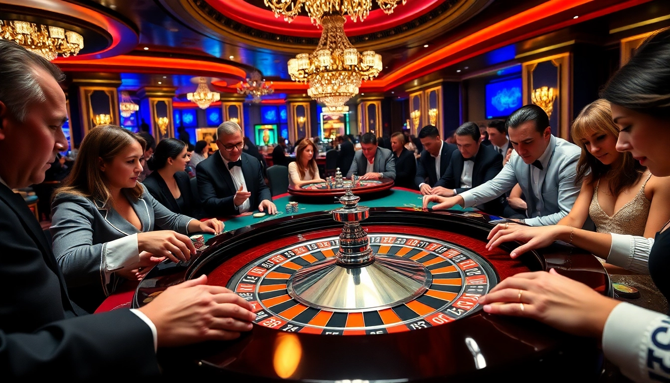 Players engaging in high-stakes roulette action at cm88.mem casino tables, showcasing gambling excitement.