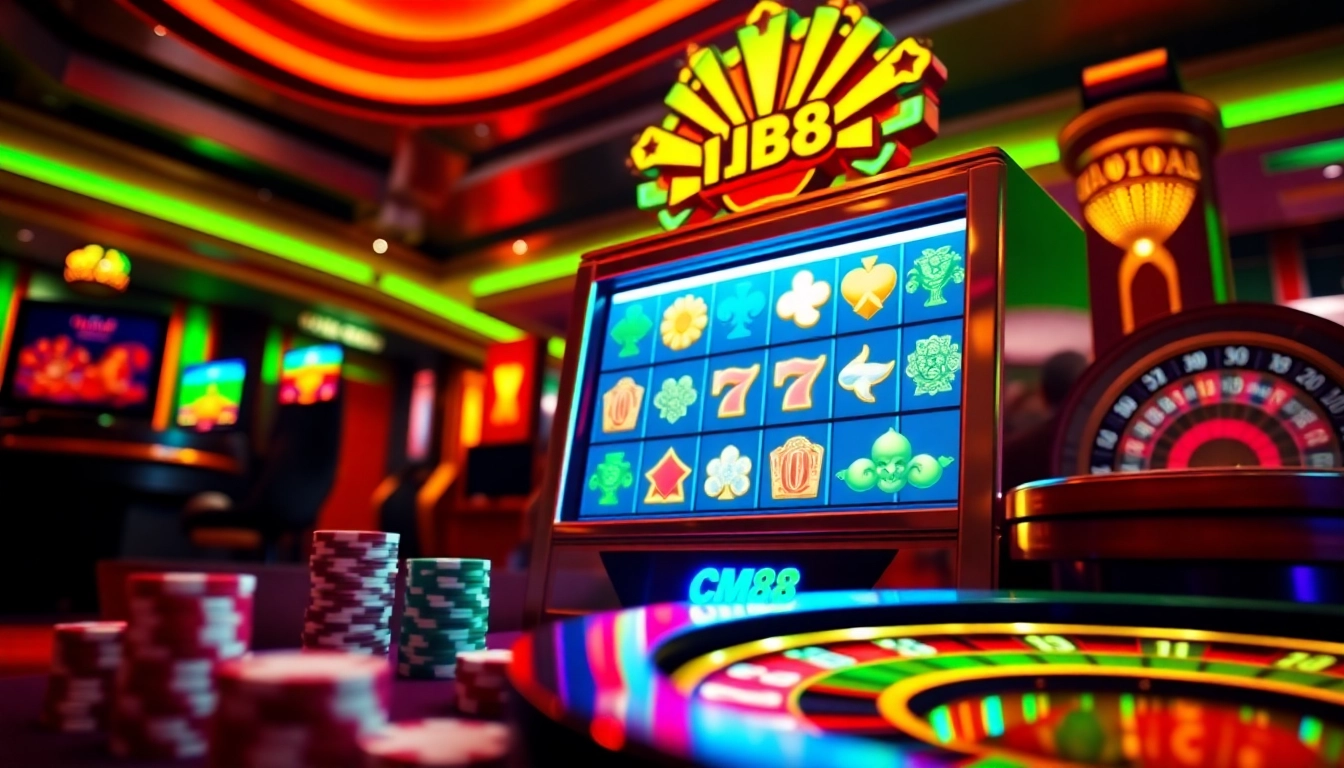 Experience the thrill of winning at Nổ Hũ Cm88 online slots with vibrant casino graphics and excitement.