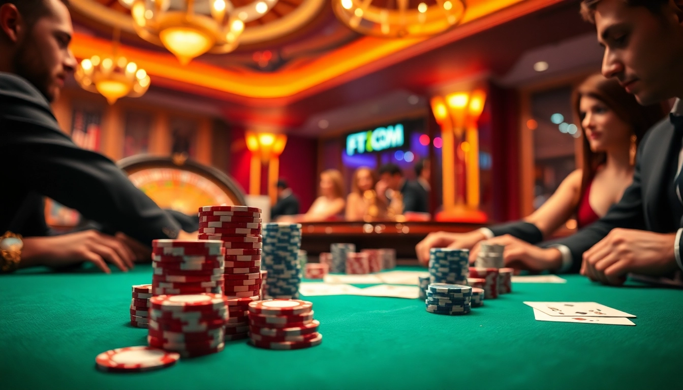 Experience thrilling bets and gameplay at f168 com with vibrant casino scenes featuring poker tables and roulette wheels.