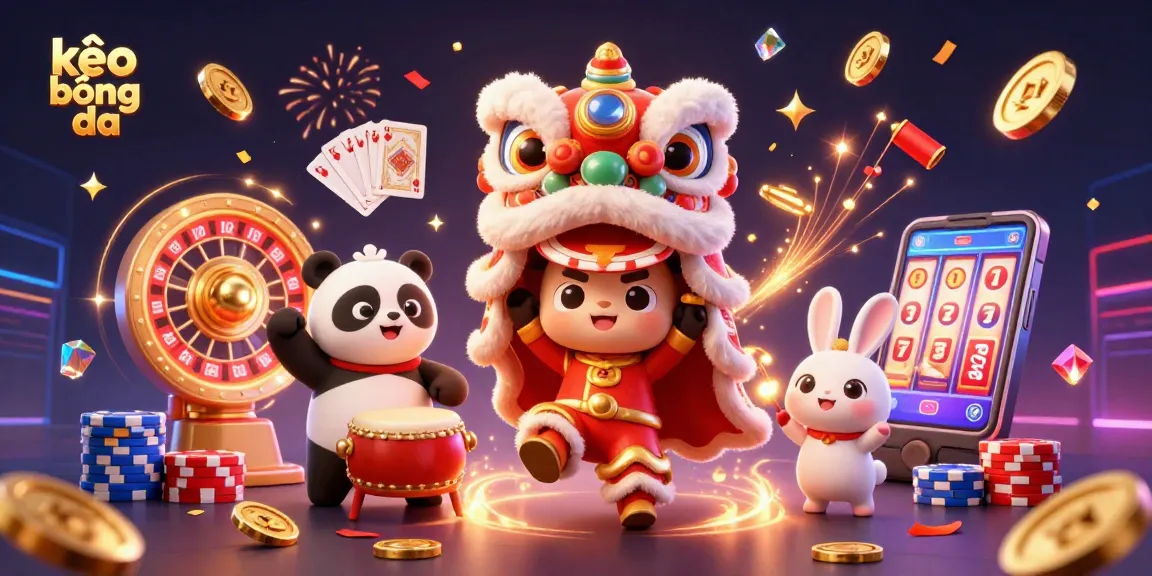 Engage in thrilling kèo bóng đá as vibrant characters celebrate, surrounded by dynamic casino elements.