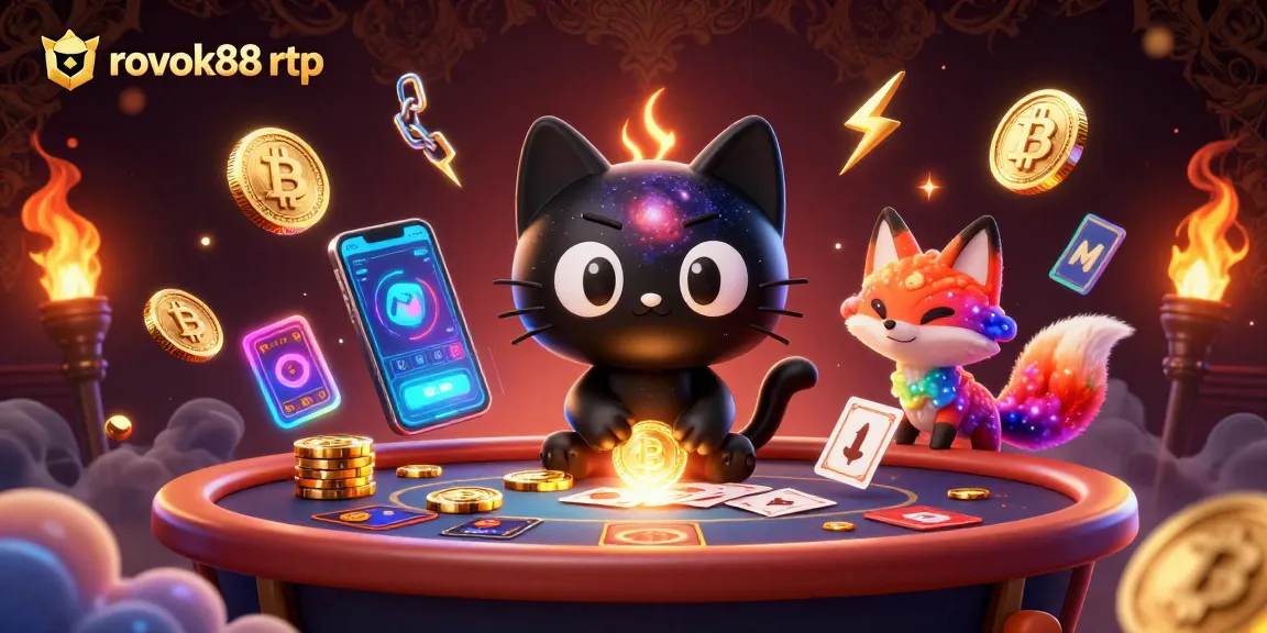 Engage with rokok88 rtp as a cosmic cat and fox charm casino luck with vibrant crypto elements.