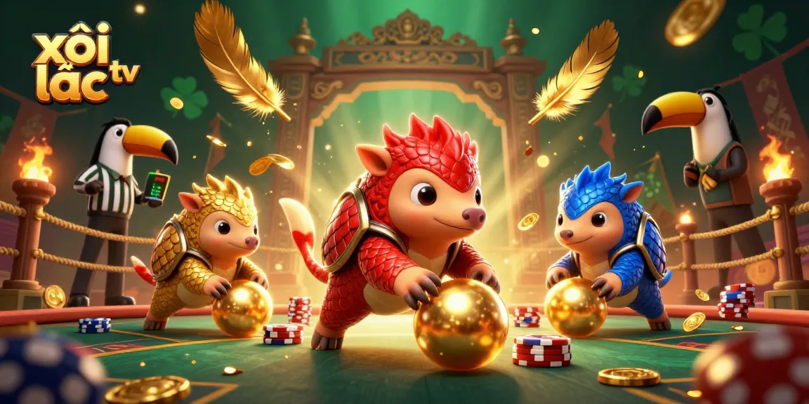 Experience live gambling excitement with xôi lạc tv as pangolins roll golden balls in a vibrant casino setting.
